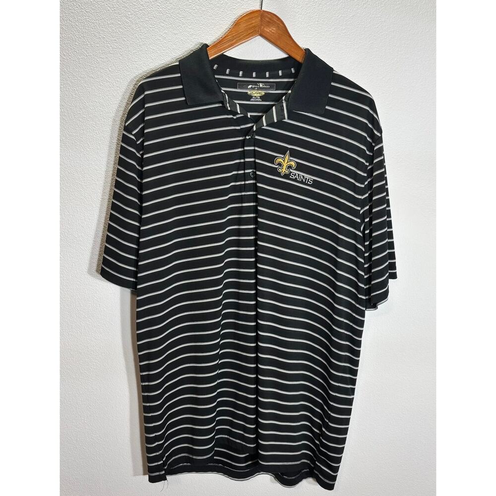 Greg Norman PlayDry New Orleans Saints Polo Shirt Mens XL Black Stripe NFL